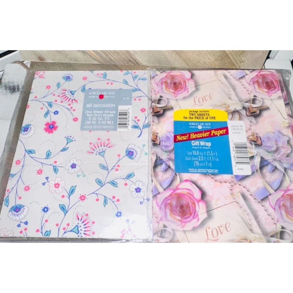 Vtg Gift Wrap Wrapping Paper Lot 12 Sheets All Occasion Forget Me Not
